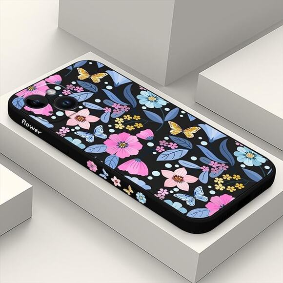 Black and Pink Floral iPhone‎ 15 Pro Case with Butterfly Accents - Picture 3 of 4